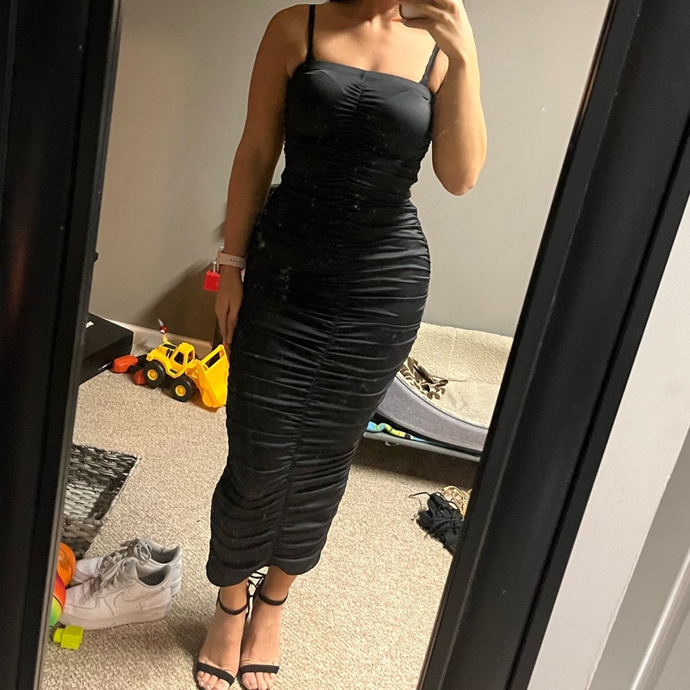 Black Ruched Maxi Dress